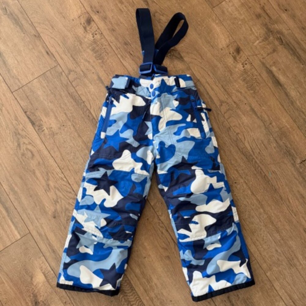 Mini Boden Kids Blue Camo Weather Waterproof Trouser Ski Pants Blue Size 3-4T